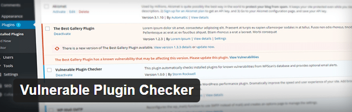 Vulnerable Plugin Checker:  vulnerability plugin